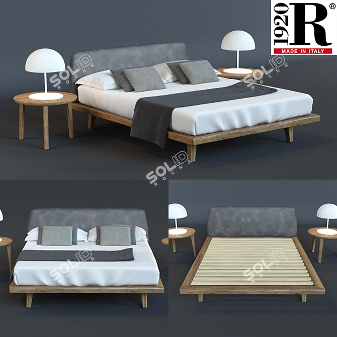 Riva1920 MyBed: Solid Wood and Padded Headboard 3D model image 1