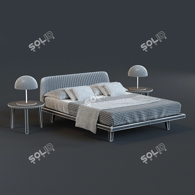  Riva1920 MyBed: Solid Wood and Padded Headboard 3D model image 3