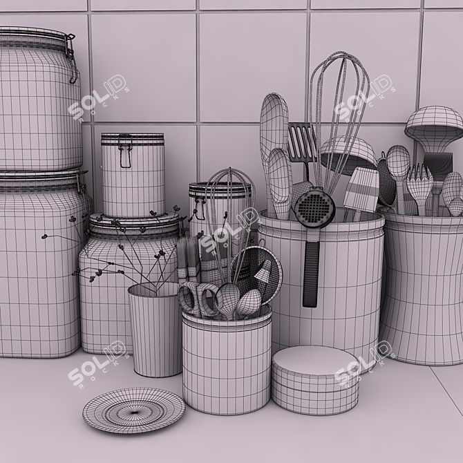 Premium Kitchen Accessories Set 3D model image 2