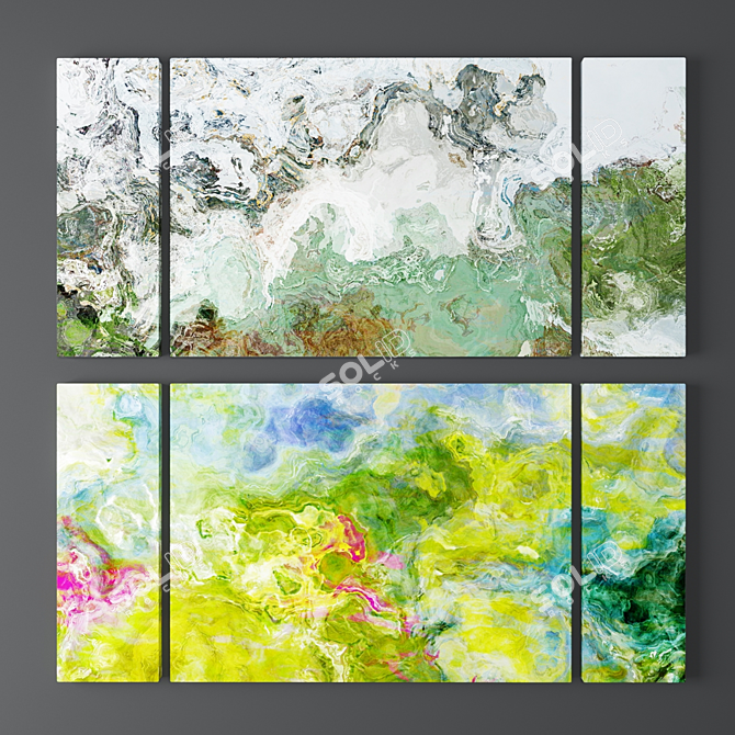 Vibrant Abstract Paintings Set 3D model image 1