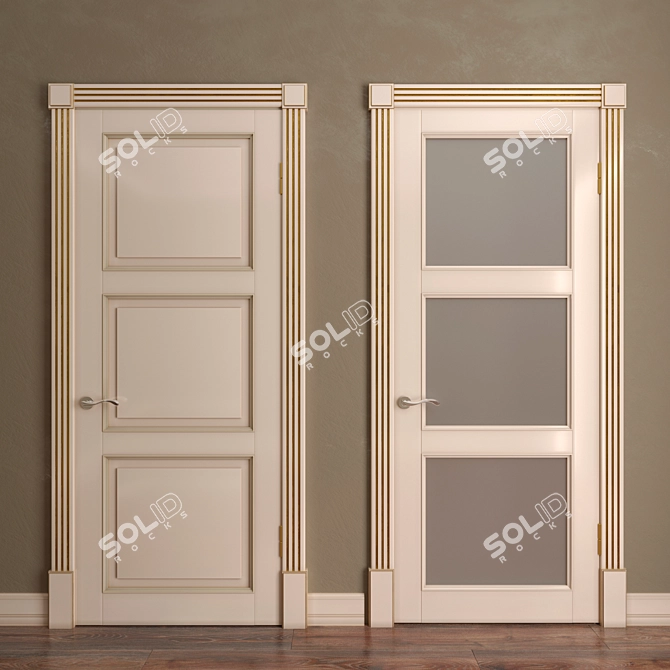 Elegant Coffee & Gold Rim Doors 3D model image 1