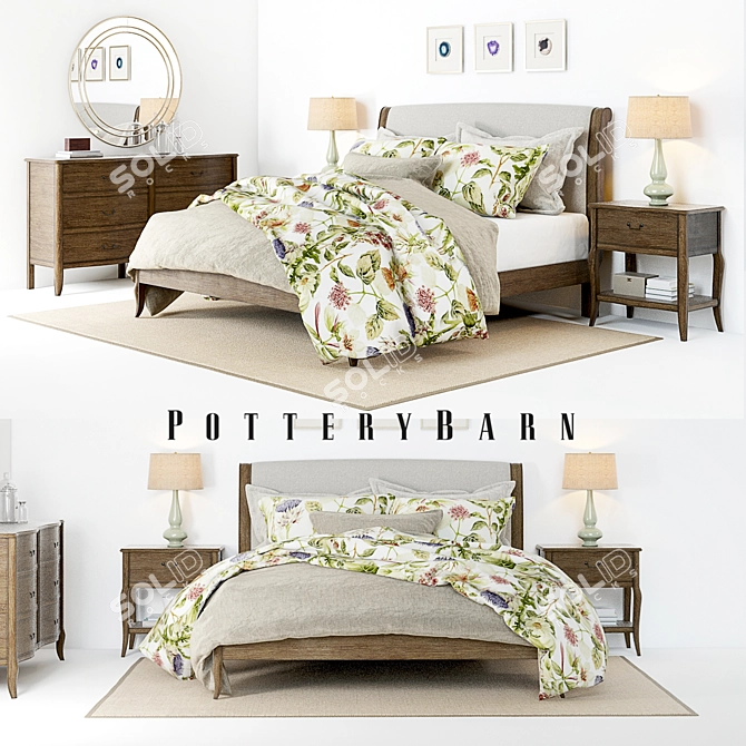 Elegant Calistoga Bed Set 3D model image 1