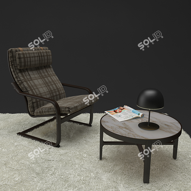 Elegant Fusion: Poang Chair, Alivar Table, Cheshire Lamp 3D model image 2
