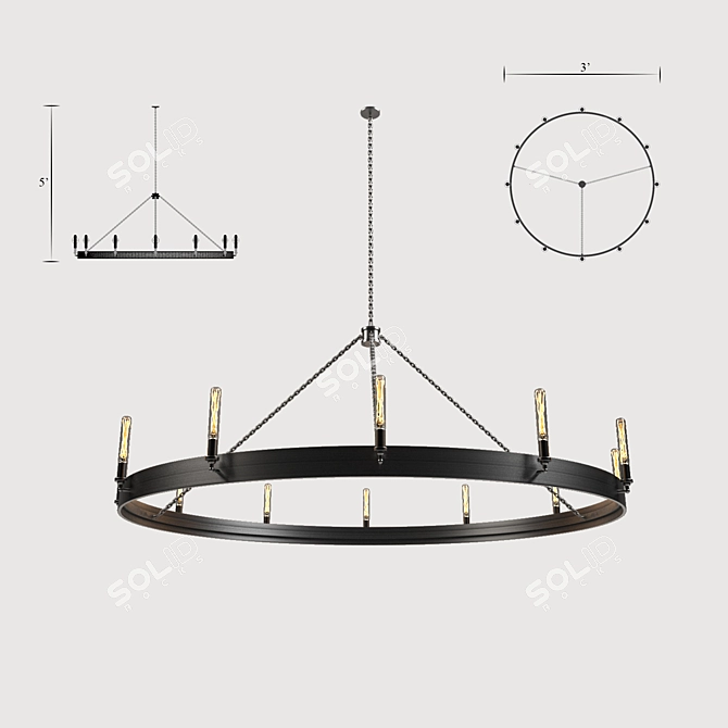 Elegant RH Round Chandelier 3D model image 1