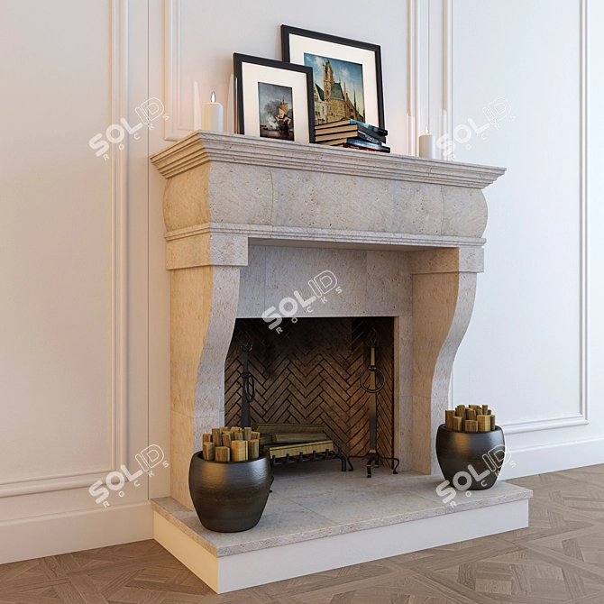 Elegant Fire Hearth with Decor 3D model image 2