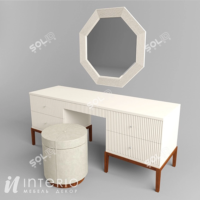 Elegant Vanity Set with Mirror & Ottoman 3D model image 1