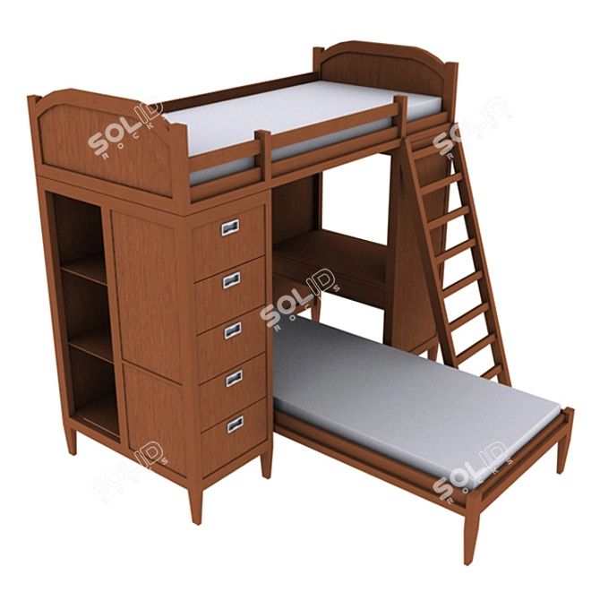 Space-Saving Kids Bunk Bed 3D model image 1