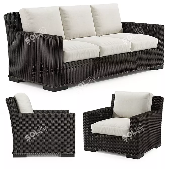 Rustic Woven Lounge Set 3D model image 1