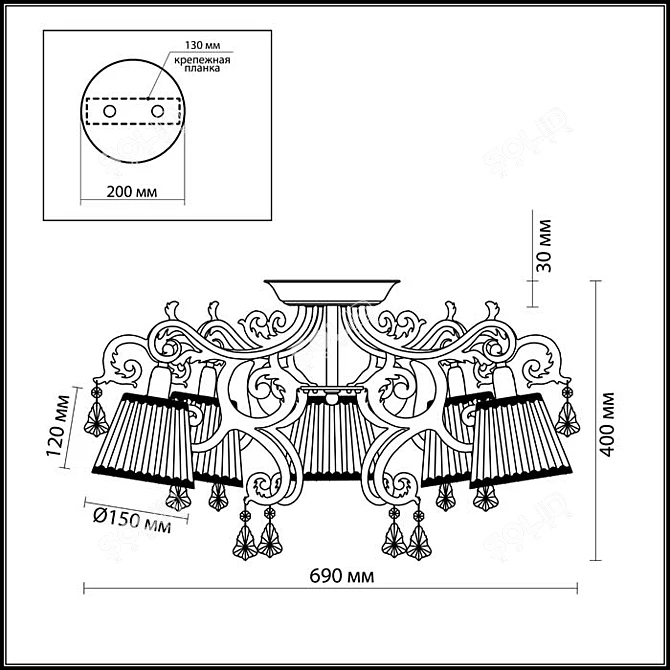 Elegant Gronta Chandelier - Odeon Light 3D model image 2