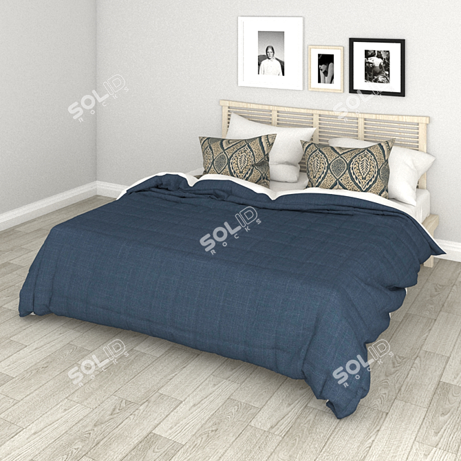 Artistic Wooden Bed 3D model image 2