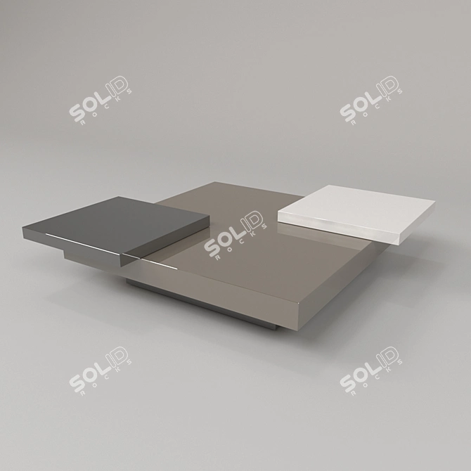 Modern Square Cocktail Table with Sliding and Rotating Trays 3D model image 2