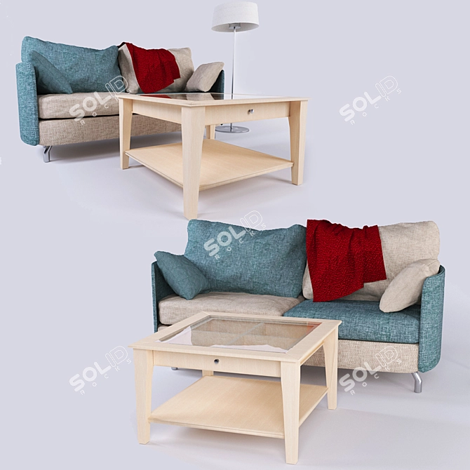 Sleek 2-Seater Sofa with Table 3D model image 1