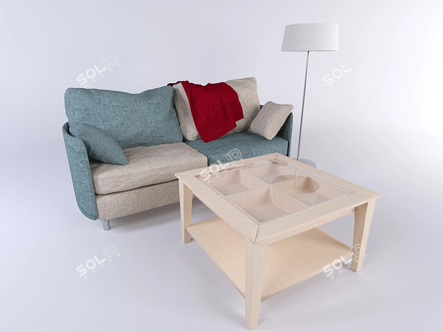 Sleek 2-Seater Sofa with Table 3D model image 2