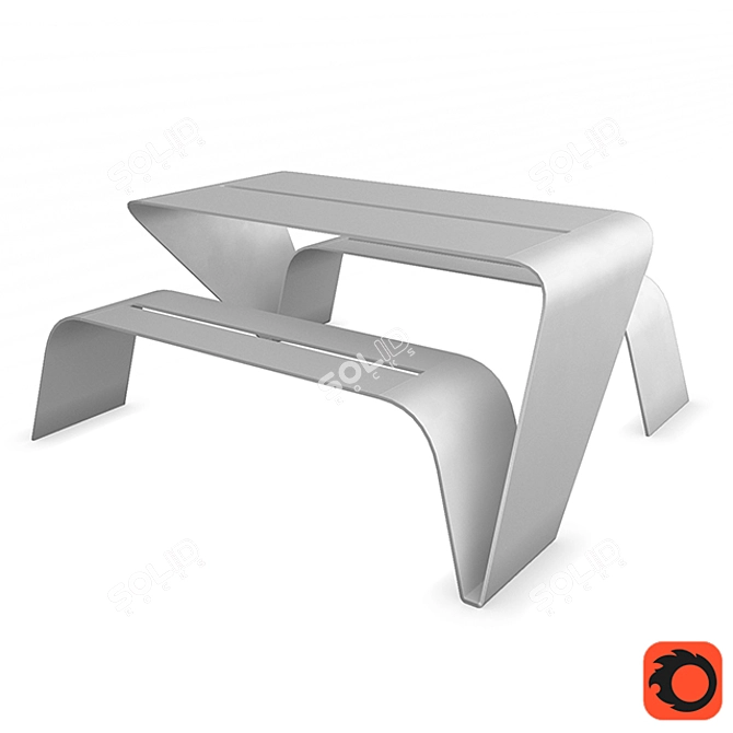 Urban Park Bench with Table 3D model image 2