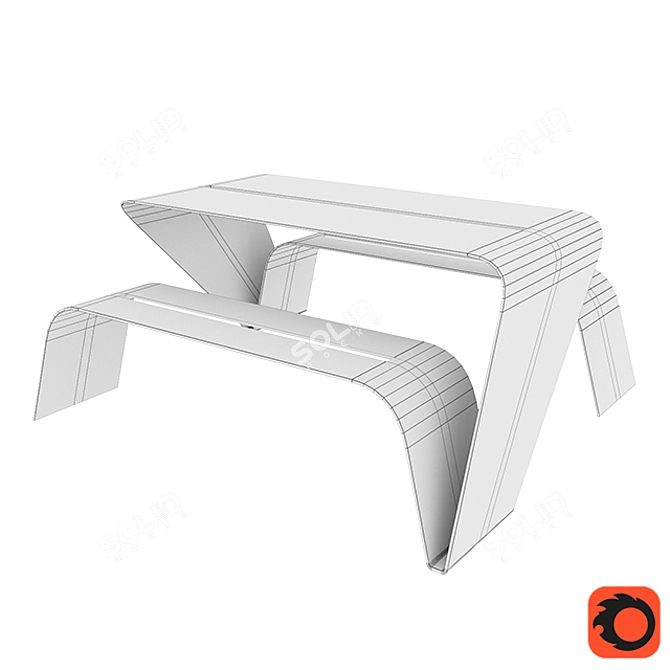 Urban Park Bench with Table 3D model image 3