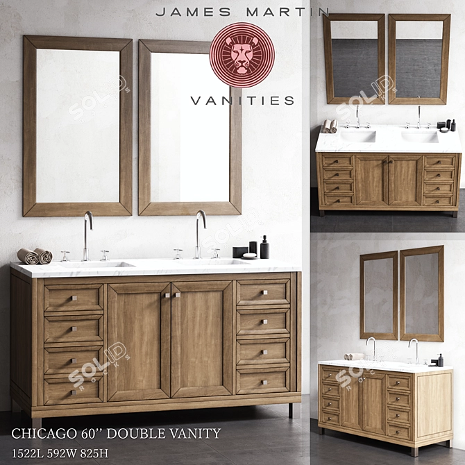 Chicago 60'' Double Vanity - Stunning, Spacious Bathroom Upgrade 3D model image 1