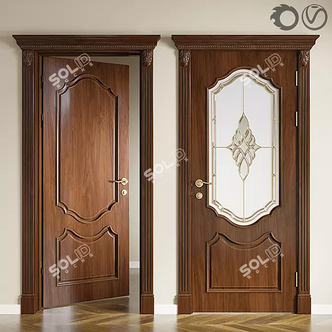 Title: Classic Style Single Door 3D model image 1