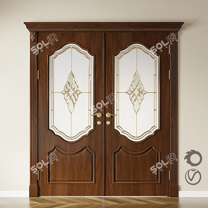 Classic Double Door with Stained Glass 3D model image 1