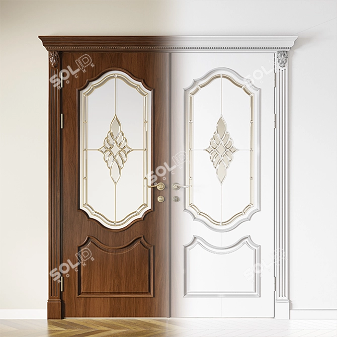 Classic Double Door with Stained Glass 3D model image 2