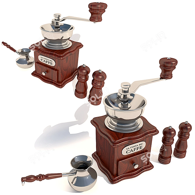Essential Kitchen Set: Coffee Grinder, Salt & Pepper, Cezve 3D model image 2