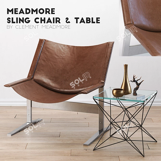 Modern Meadmore Sling Chair Set 3D model image 1