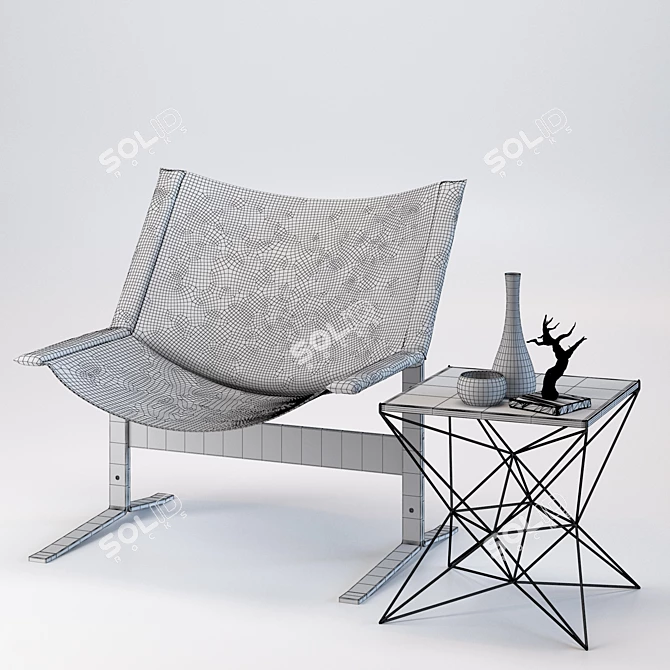 Modern Meadmore Sling Chair Set 3D model image 3