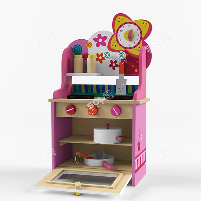 Wooden Kids Play Kitchen 3D model image 2