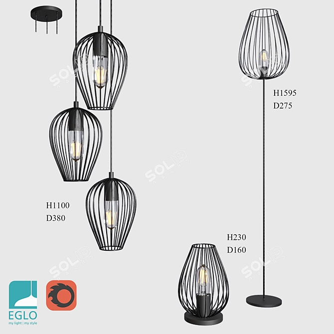 Eglo Newtown Black Pendant Light 3D model image 1