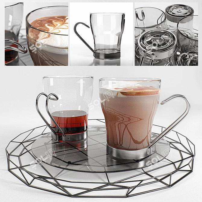 Italian Glass Handle Mug Set 3D model image 1