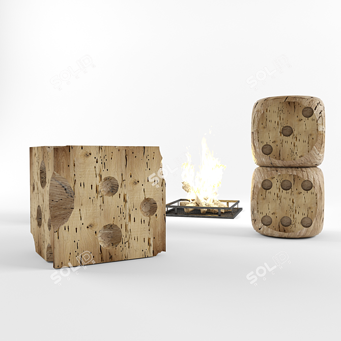 RIVA 1920 Wood Stools & Fireplace 3D model image 3