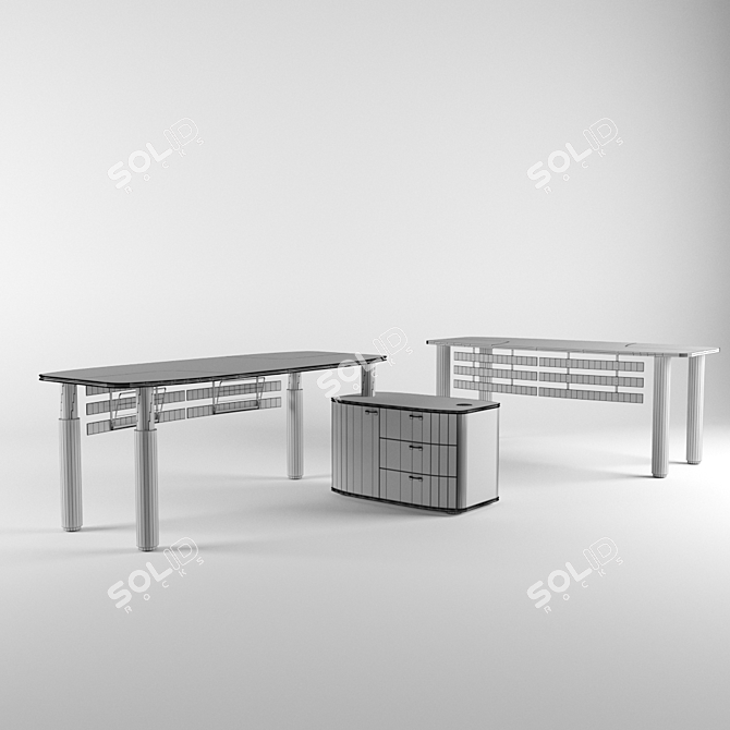 Modern Office Desk with Curbstone 3D model image 2