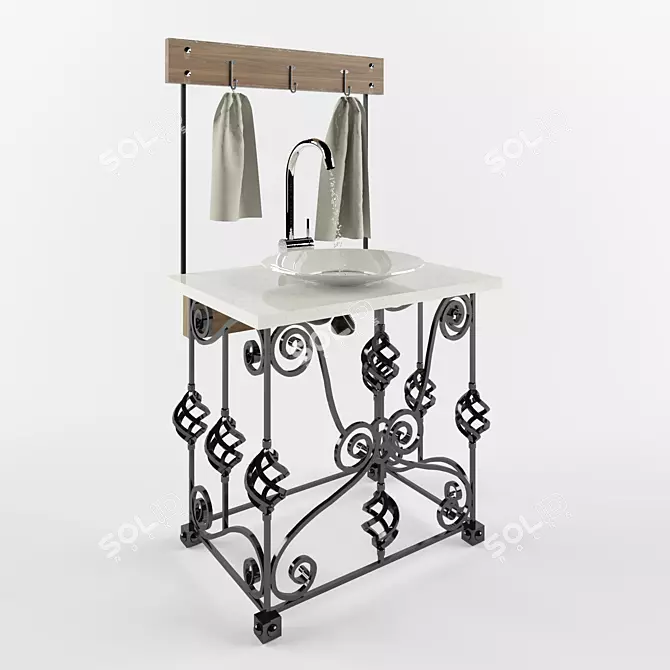 Elegant Wrought Iron Washstand 3D model image 1