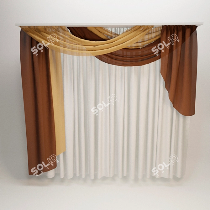 Elegant Drapes with Lambrequin 3D model image 1