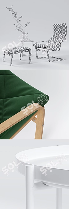 Poäng Chair, Footstool & Serving Table Set 3D model image 3