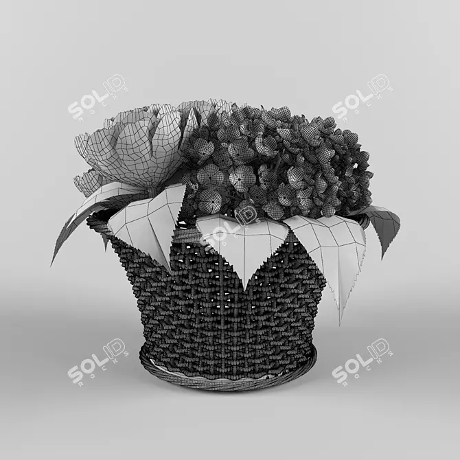 Pion Rose and Hydrangea Basket 3D model image 2