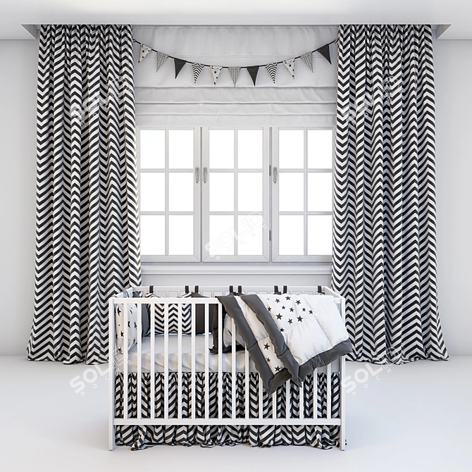 IKEA Gulliver Crib with Curtains 3D model image 1