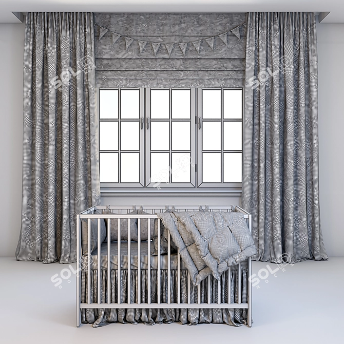 IKEA Gulliver Crib with Curtains 3D model image 2