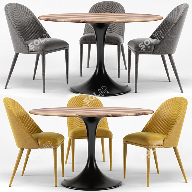 Title: Amarelo Chair & Thor Dining Table Set 3D model image 1
