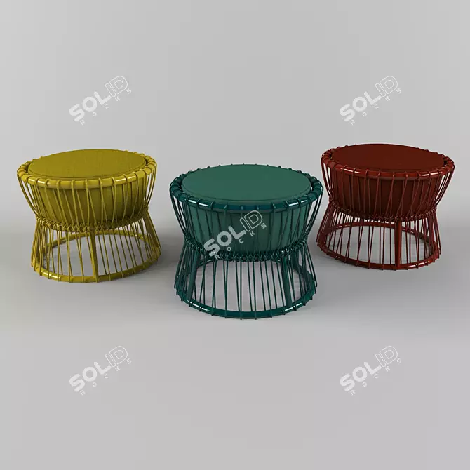 Rattan Garden Pouf 3D model image 1