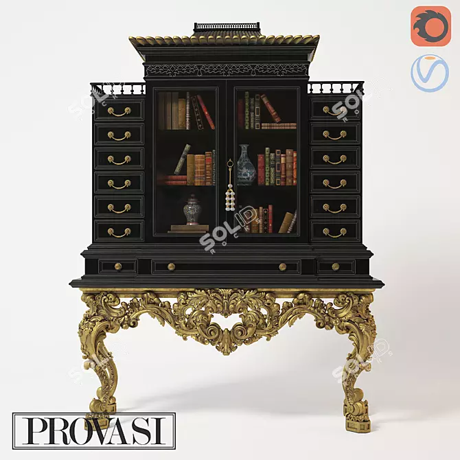 Luxury Baroque Secreter with Glass Doors 3D model image 1