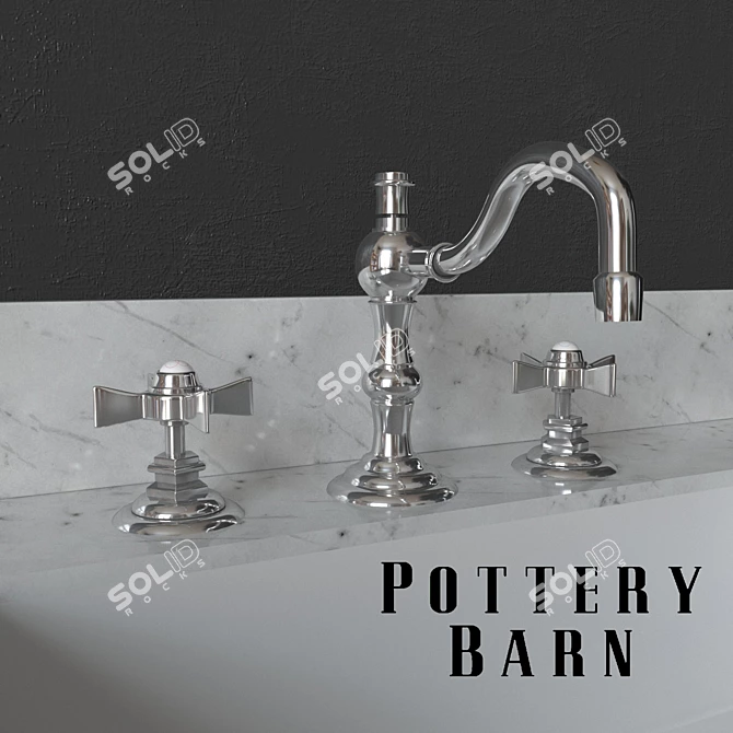 Modern Rustic Sink Console with Cross-Handle Faucet 3D model image 2