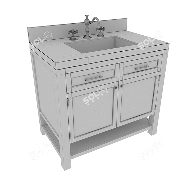 Modern Rustic Sink Console with Cross-Handle Faucet 3D model image 3