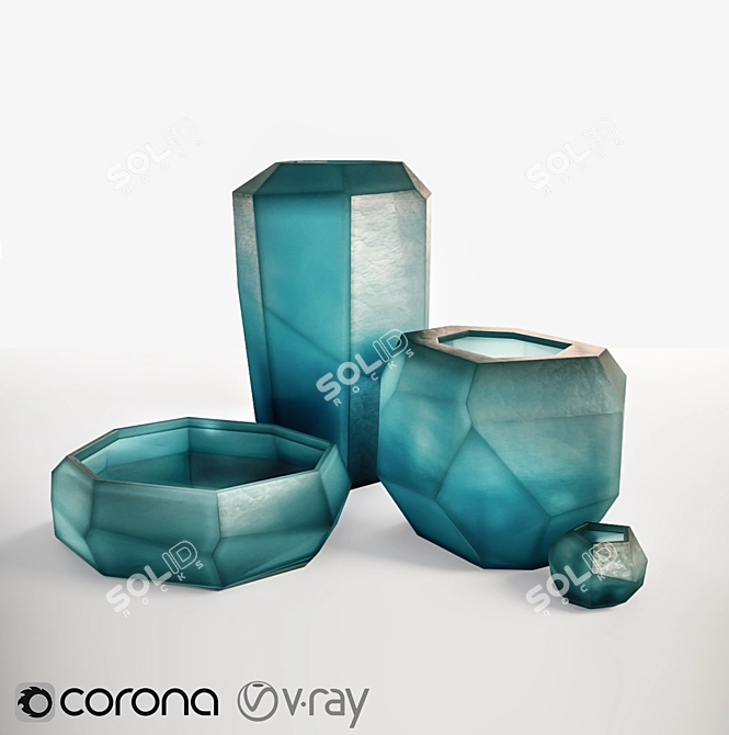 Ocean Blue Crystal Vases - Guaxs Cucistic Collection 3D model image 1