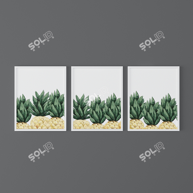 Tropical Triptych: Exquisite Palm Leaf Art 3D model image 3