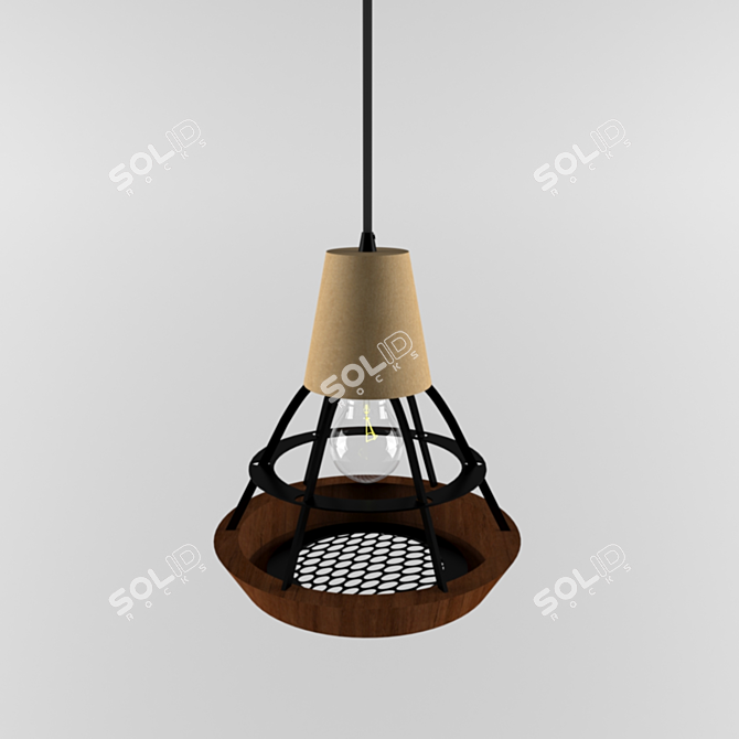 Woodfret Pendant: Industrial Loft Style Light 3D model image 2