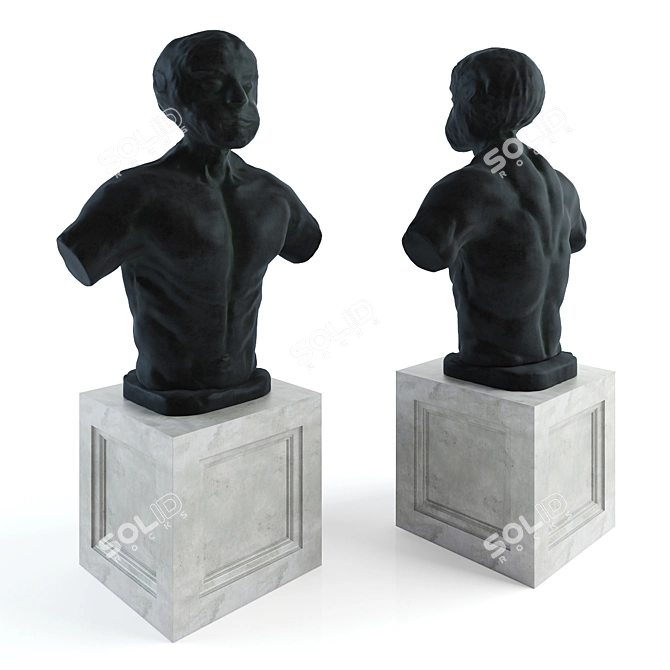 Metal Human Bust Sculpture 3D model image 1