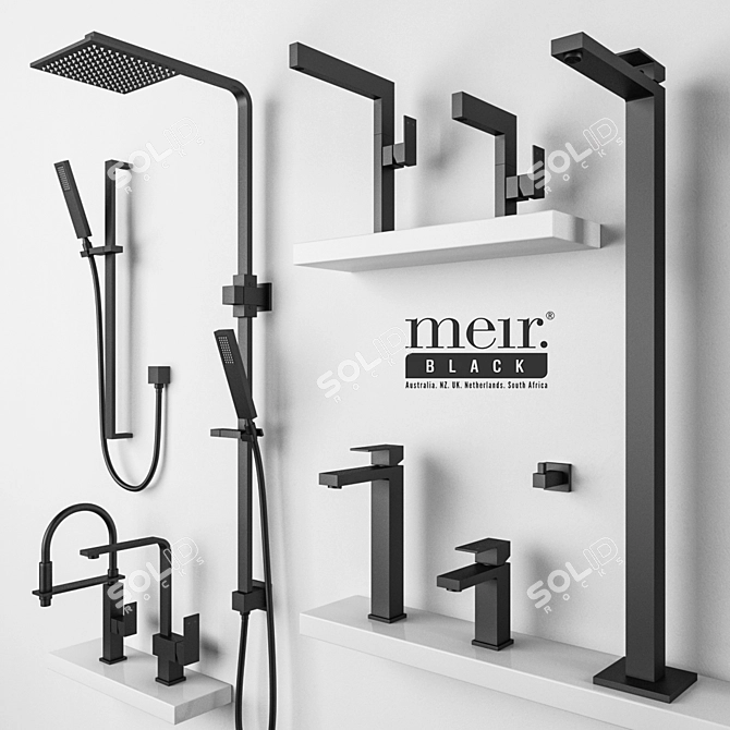 Sleek Matte Black Bathroom Set 3D model image 3