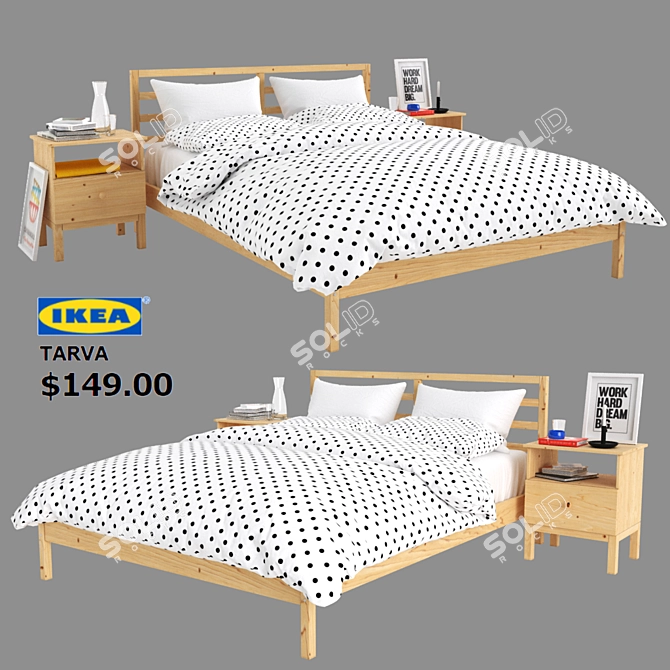 IKEA TARVA Pine Wood Double Bed Set 3D model image 1