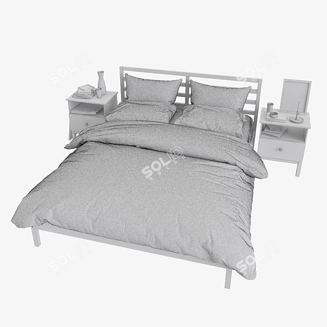 IKEA TARVA Pine Wood Double Bed Set 3D model image 3