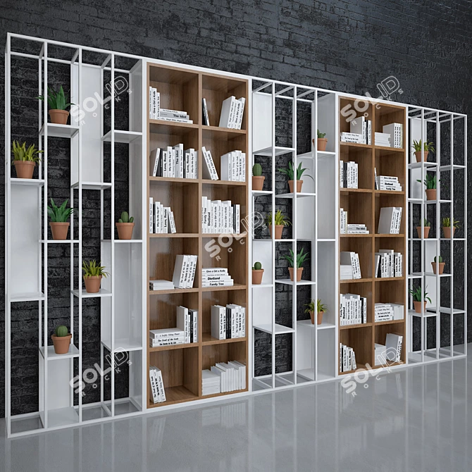 Minimalist White Bookshelf 3D model image 2